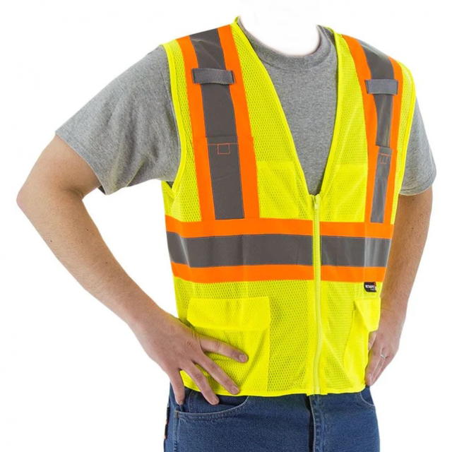 Majestic Glove 75-3209/L Hi-Viz Mesh Vest, DOT Striping, Yellow, L