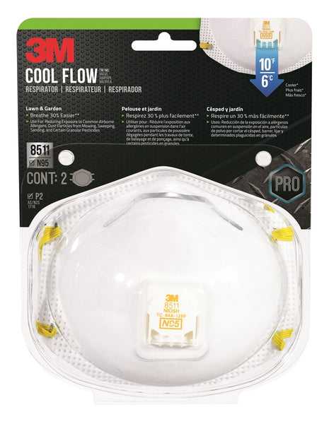 3M N95 Lawn and Garden Disposable Respirator Pro Series Valved White 2 pk