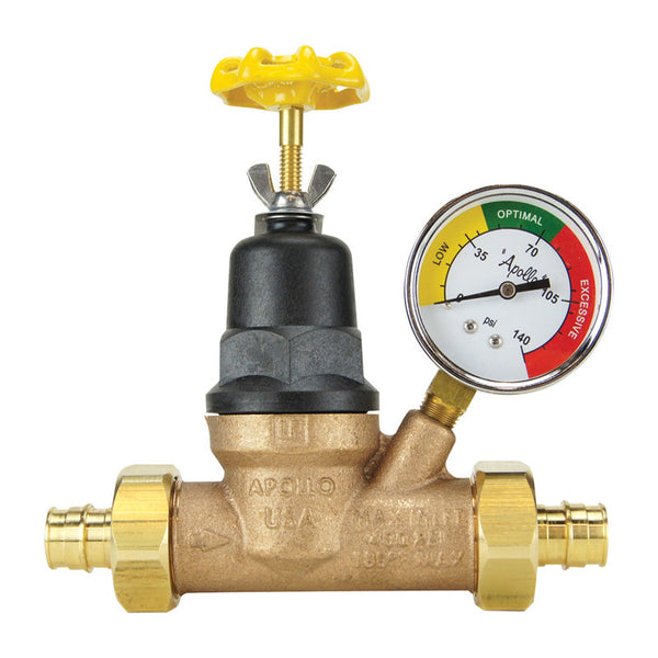 Apollo 3/4 in. Double Union Double Union PEX Bronze Water Pressure Regulator with Gauge