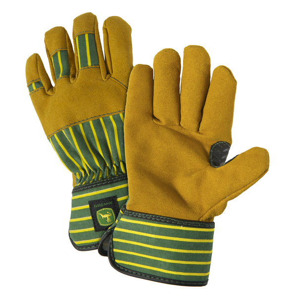 West Chester John Deere Green/Yellow Synthetic Leather Youth Child's Work Gloves (Pack of 3)