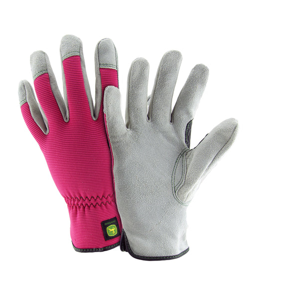 West Chester John Deere Women's Leather/Spandex Performance/Hi-Dexterity Work Gloves Pink S/M (Pack of 3)