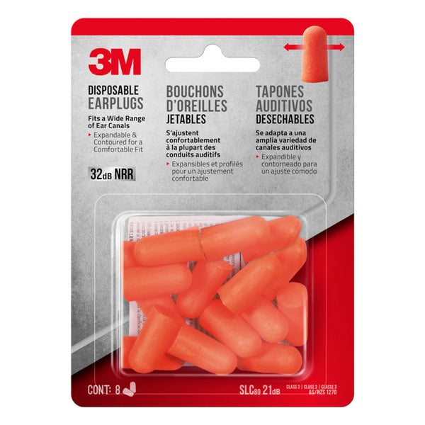 3M 32 dB Soft Foam Disposable Ear Plugs Orange 8 pair