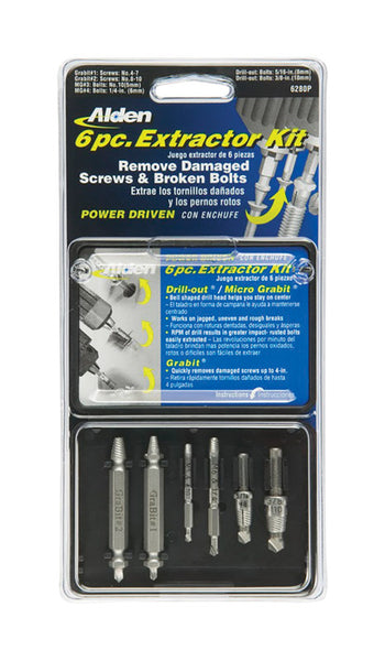 Alden Grabit SelectSeries Multi Size M2 HSS Double Ended Screw & Bolt Extractor Set 6 pc.