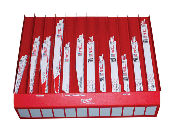 4.32 in. H X 18.32 in. W X 0.01 in. D Red Cardboard Bulk Sawzall Blade Rack